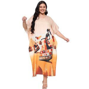 Gypsie Blu Women Plus Size Caftan Dress Digital Printed Polyester Kimono Dresses